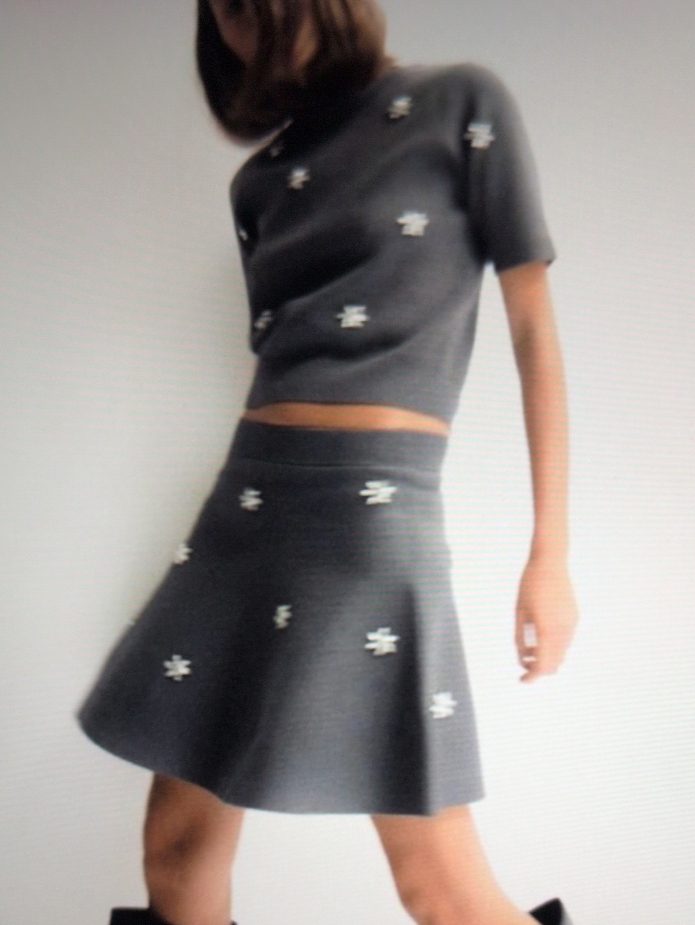 Zara NWT Rare! 2pc. Crystal Flower Gray Knit Top & Mini Skirt Set